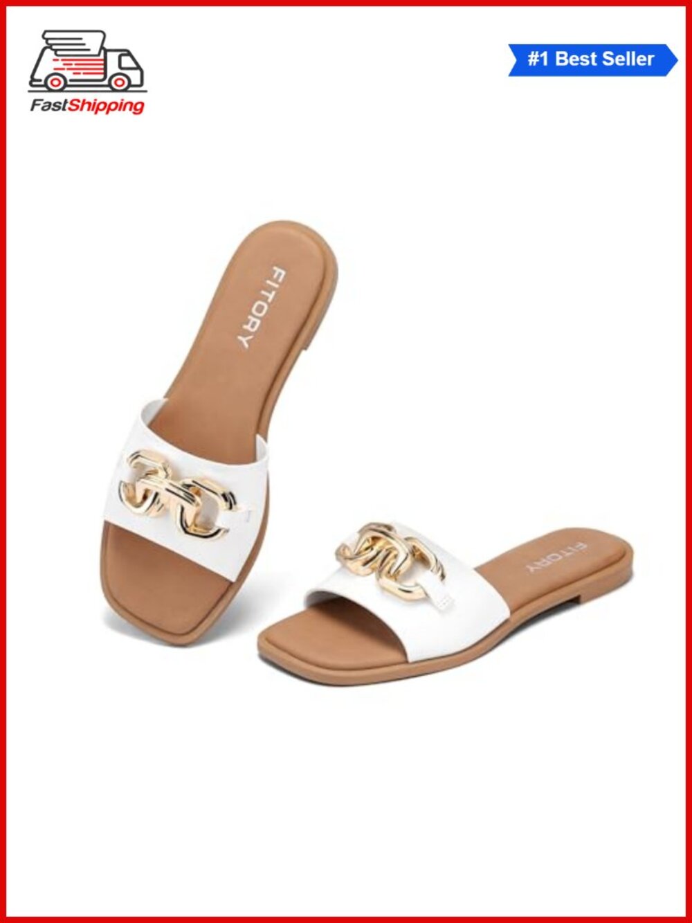 ✨ Women's Fashion Slide Sandals with Gold Buckle & Soft Cushioned Insole for